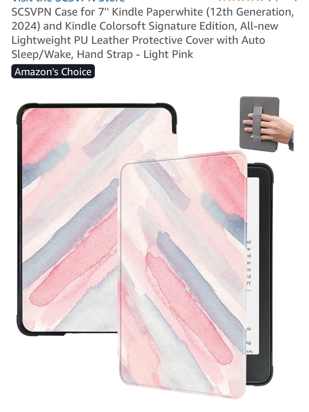 Pink Watercolor Kindle Case with Hand Strap
